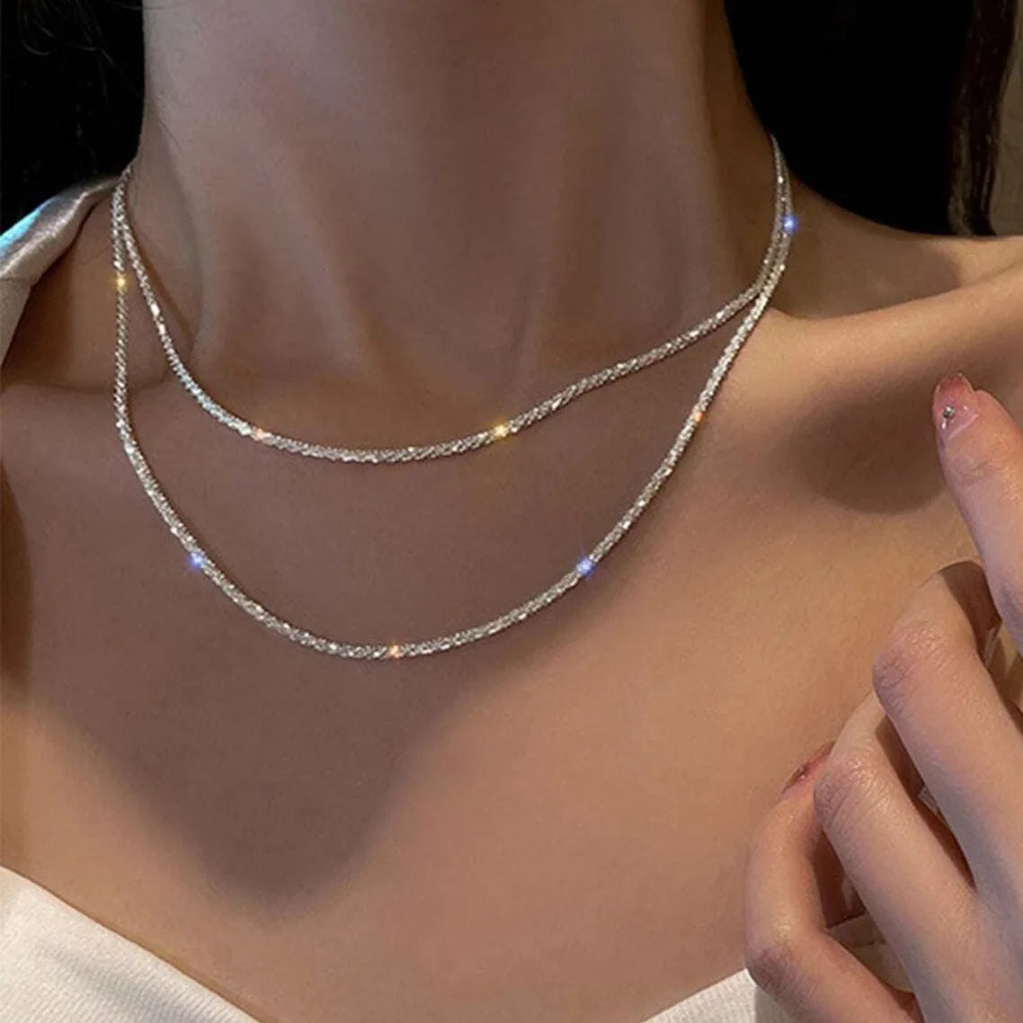 Silver Color Sparkling Necklace For Women