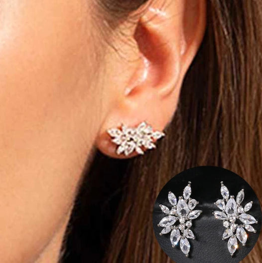 LXOEN Luxury Gorgeous Marquise Cluster Flower Shape Cubic Zirconia Long Dangle Drop Earrings for Brides Wedding Jewelry