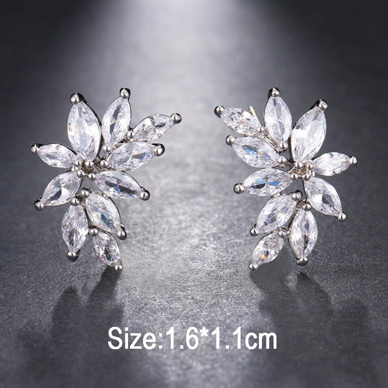 LXOEN Luxury Gorgeous Marquise Cluster Flower Shape Cubic Zirconia Long Dangle Drop Earrings for Brides Wedding Jewelry