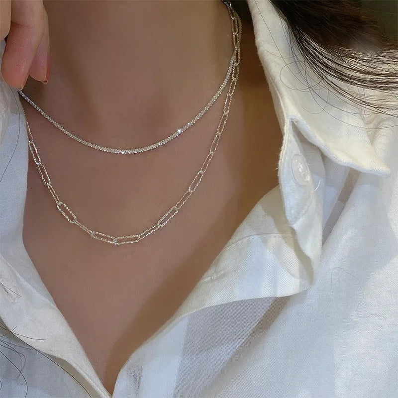 Silver Color Sparkling Necklace For Women