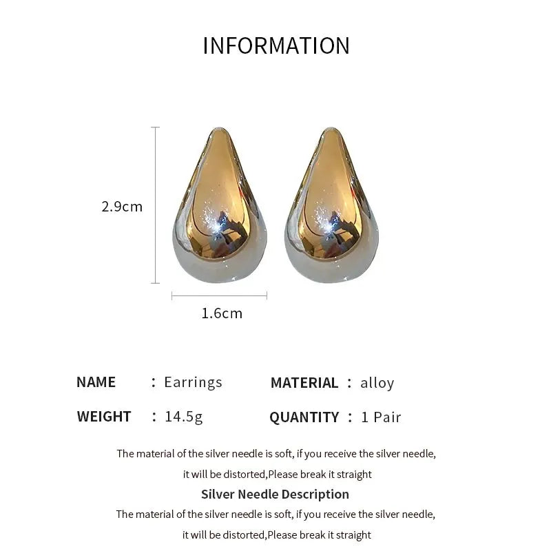 Exaggerate Big Water Drop Earrings For Women Gold Plated Metal Thick Teardrop Stud Earring French Style Top Quality Jewelry