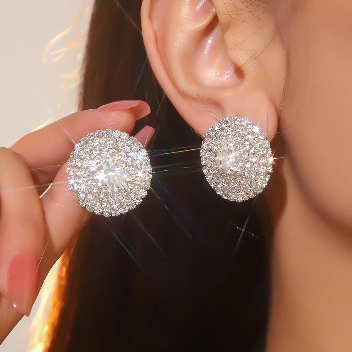 Big Round Stud Earrings Fashion Silver Color