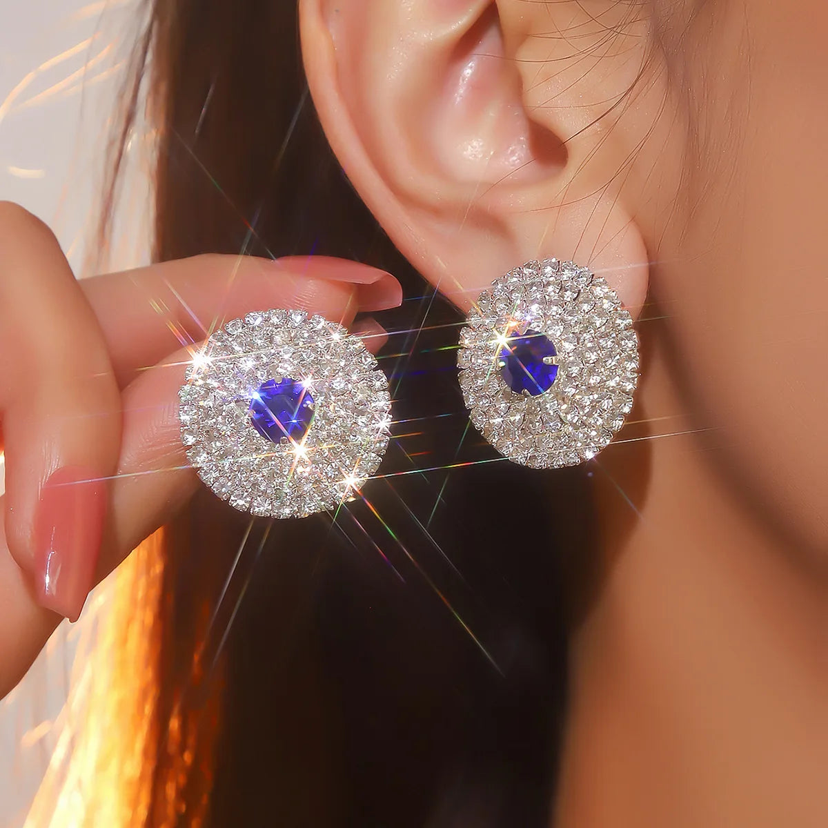 Big Round Stud Earrings Fashion Silver Color