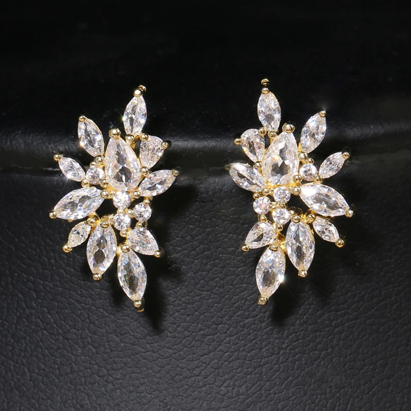 LXOEN Luxury Gorgeous Marquise Cluster Flower Shape Cubic Zirconia Long Dangle Drop Earrings for Brides Wedding Jewelry